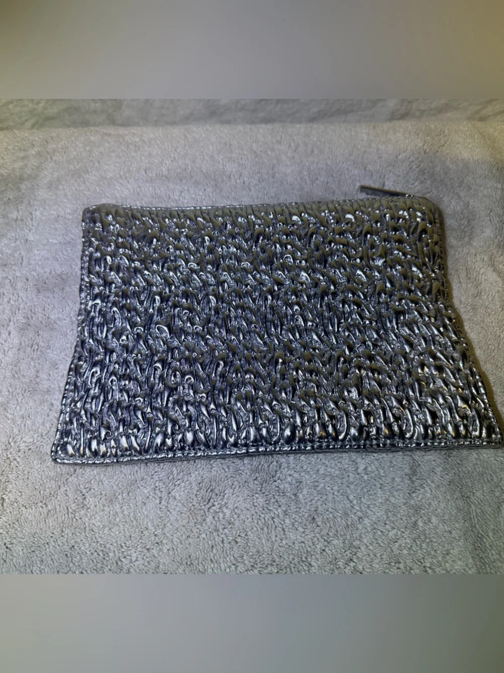 MAC Cosmetics Silver Textured Toiletry Pouch Bag